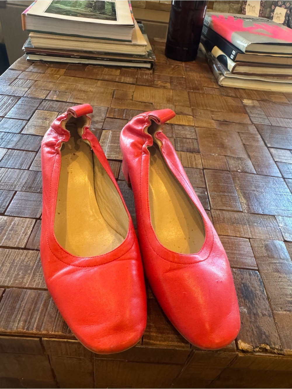 Everlane Red Leather Elastic-Back Ballet Flats